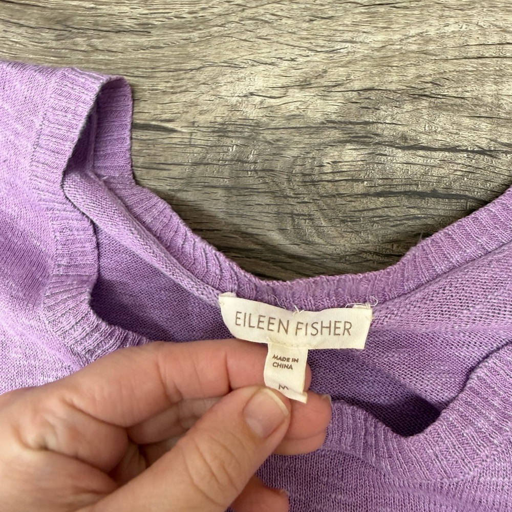 EILEEN FISHER Lavender Dusk‎ Purple Fine Gauge Linen Knit Box Sweater size M - Picture 3 of 5